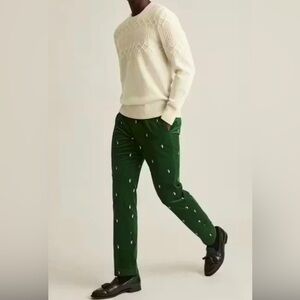 Bonobos Emerald Green Embroidered Velvet Pants Sz 34x30